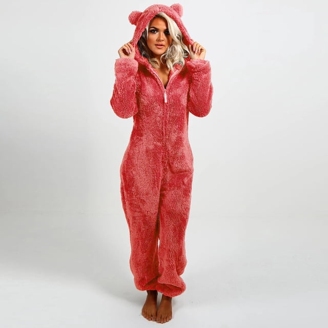 Babysbule Pantalon Long pour Femmes Dames Combinaison à Capuche à Manches Longues Pyjama Décontracté Hiver Chaud Combinaison de Nuit