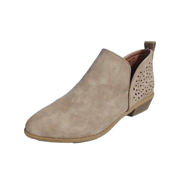 CEHVOM Chaussures pour Femmes Rétro Couleur Unie Talon Bas Bottes Courtes en Cuir Mode Ajourées