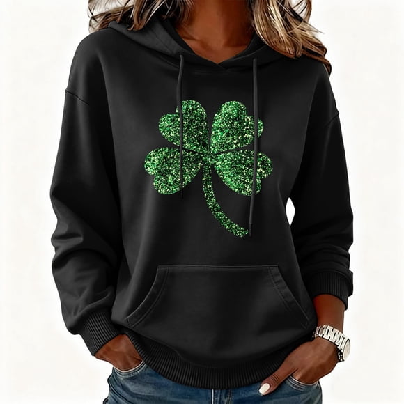 Nuoqisi Chandail à Capuchon de la Saint-Patrick pour Femmes, T-Shirt Graphique Irlandais avec Trèfle, Drôle, Trèfle Porte-Bonheur, Chandail à Capuchon à Manches Longues, Haut à Enfiler