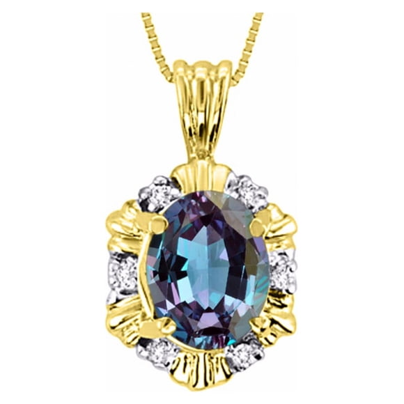 RYLOS Necklaces for Women Yellow Gold Plated Silver Halo Designer Pendant Necklace Gemstone & Genuine Diamonds 18" Chain 9X7MM Alexandrite June Birthstone Womens Jewelry Silver Necklace For Women