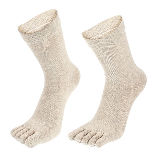 Unique Bargains Pair Full Finger Five Toe Socks Unisex Non Slip Daily Fit Finger Socks Beige