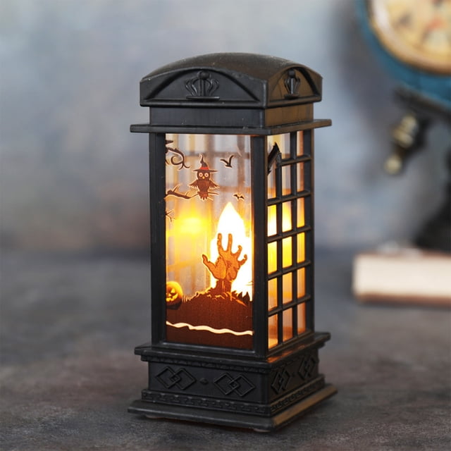 YIMWNYI Halloween Mini Lantern – Battery Operated LED Lantern for Home Décor, Portable Decorative Lantern for Table Centerpieces, Indoor & Outdoor Use, Hanging Light for Halloween Decorations