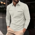 thumbnail image 3 of XZNGL Long Sleeve Polo Shirt for Men, Turn-down Collar, Full Zip Front, Front Pockets, Solid Color, Breathable Polyester, Casual Fit, Summer Wear, 3 of 6