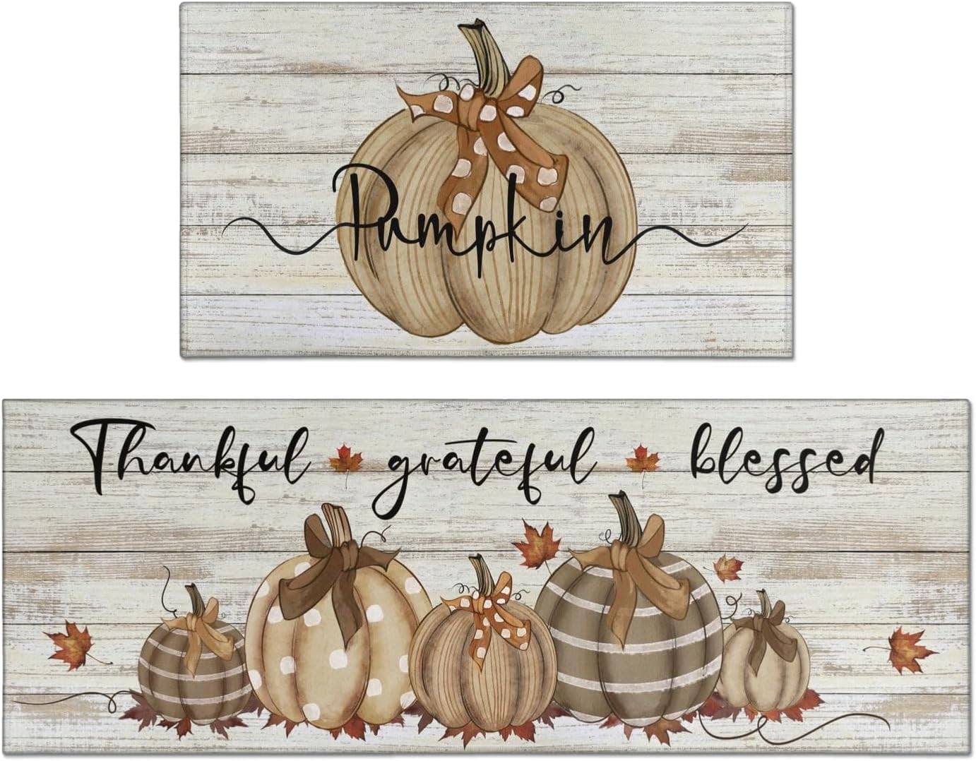 Fall Kitchen Rugs Fall Entrance Door Mat Pumpkin Non Slip Kitchen Rug Anti Fatigue Mats for Kitchen Floor Waterproof Washable Rug Runner for Kitchen Laundry17x30+17x47inch