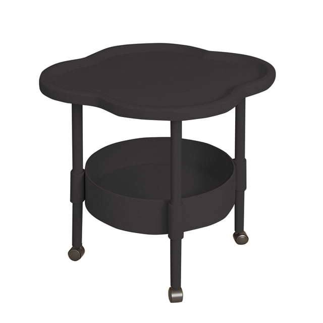 Dvruxg Table d'Appoint Moderne Table d'Appoint Table Basse en Plastique à Fleurs Table Moderne à Double Couche avec Rangement Petite Table d'Appoint Décorative Facile à Assembler (Noir)
