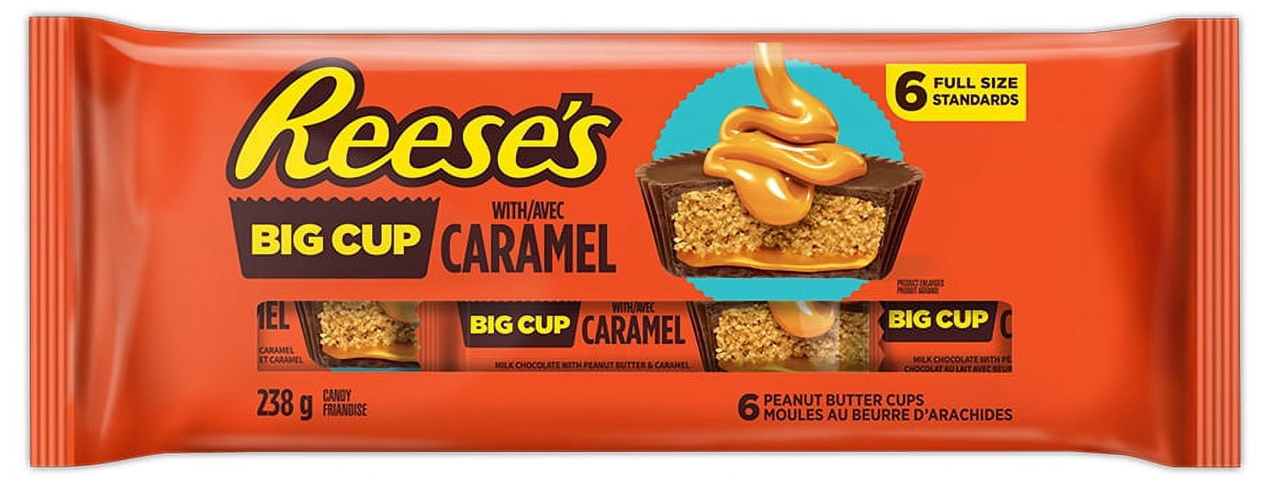 REESE'S BIG CUP with CARAMEL 6pk, creating the ultimate sweet snack moment, 238g