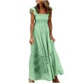 thumbnail image 1 of Women’s Smocked Ruffle Maxi Dress Sleeveless Square Neck Boho Long Sundress Summer Beach Vacation Dress, 1 of 5