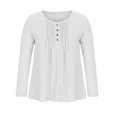 thumbnail image 4 of IROINID Discount Ladies Long Sleeve T Shirts Solid Color Button T-shirt Blouse Round Neck Lounge Tops,White, 4 of 8