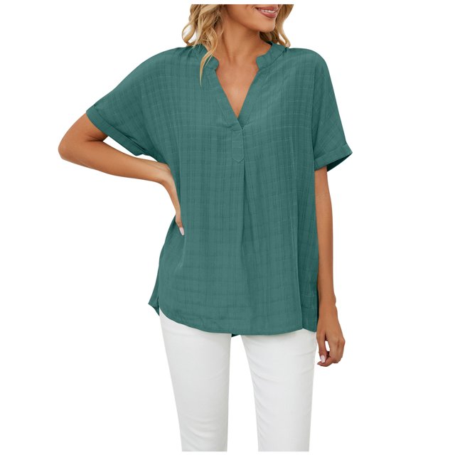 Birdeem Mode Femme Manches Courtes Col Rond Rétro Pâques Couleur Unie Haut Ample Blouse Manches