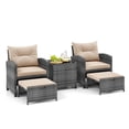 thumbnail image 2 of Costway 5 PCS Patio Rattan Furniture with 2 Ottomans & Tempered Glass Coffee Table Beige, 2 of 10