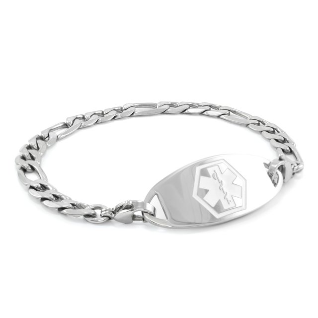 MedicEngraved Bracelet à Maillons Figaro 7 mm en Acier Inoxydable 316L pour Chirurgie avec Étiquette Médicale en Émail - Gravure Médicale Incluse