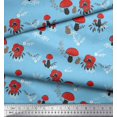 thumbnail image 3 of Soimoi Blue Rayon Crepe Fabric Rabbit & Mushroom Clip Art Decor Fabric Printed Yard 46 Inch Wide, 3 of 3