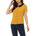 thumbnail image 1 of INSPIRE CHIC Blouse Chemise à Manches Courtes pour Femme de Bureau Travail Col Peter Pan Contrastant S Jaune, 1 of 6