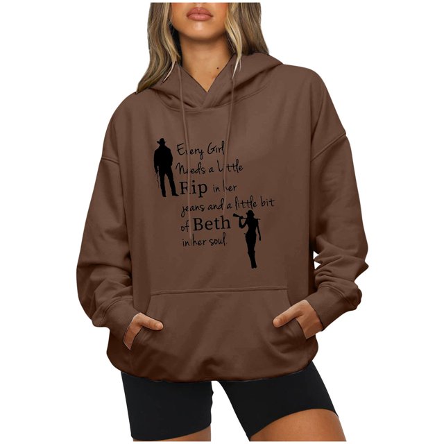 IROINID Rabais Hauts à Manches Longues pour Femmes Col Rond à Capuche Détente Imprimé Chandail Blouse Chandail en Molleton Hauts Chemises Hauts, Brun