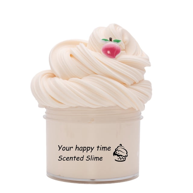I 70Ml Slime Toy with soft texture and non-staining colors, designed for children's crafting and sensory play. This scented slime is pre-made and presented in a clear container with a swirl design resembling whipped cream, topped with a small decorative apple. Ideal for arts and crafts activities.