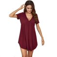 thumbnail image 2 of CNKOO Women‘s Mini Dress Short Sleeve V Neck Pleated Solid Color Tunic, 2 of 9
