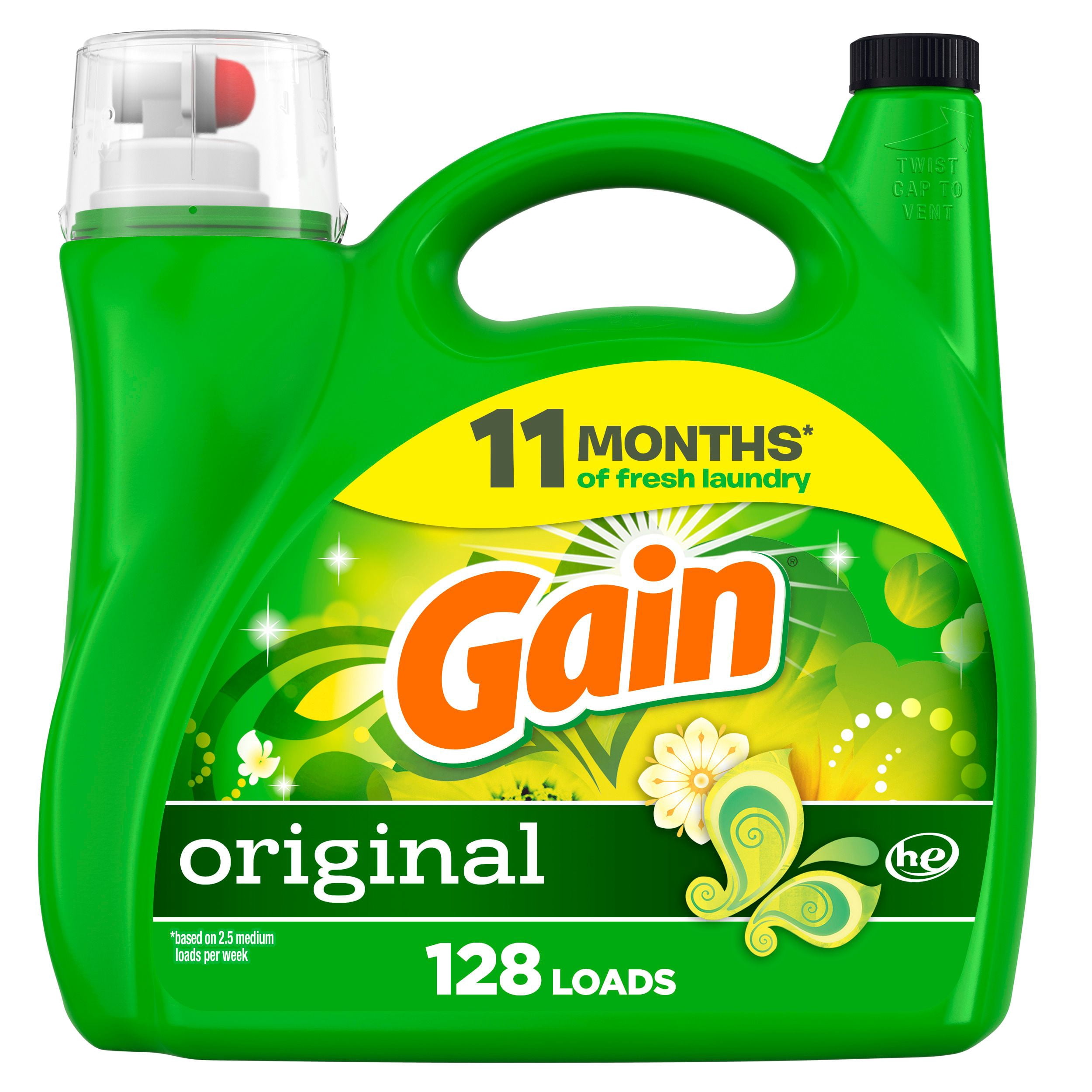 Gain Liquid Laundry Detergent, Original Scent, Freshness + Odour Fighting, High efficiency washing machine iquid cleaning soap, 5.44 Litres, 128 Wash Loads