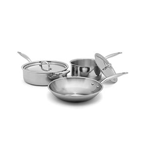 Heritage Steel 5 Éléments essentiels de la pièce Cookware ensemble - Renforcement du titane 316Ti Inox Steel avec 5-Ply Bâtiment - Induction-Ready et entièrement collé, Fabriqué en USA