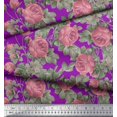 thumbnail image 3 of Soimoi Tissu en Rayonne Violet Imprimé Feuilles & Roses Tissu au Mètre 42 Pouces de Large, 3 of 3