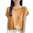 thumbnail image 1 of Timegard Hauts pour Femmes Manches Cap Décontractées Amples Confortables Haut en Tricot Couleur Unie Col Ras du Cou T-Shirt Respirant, 1 of 4