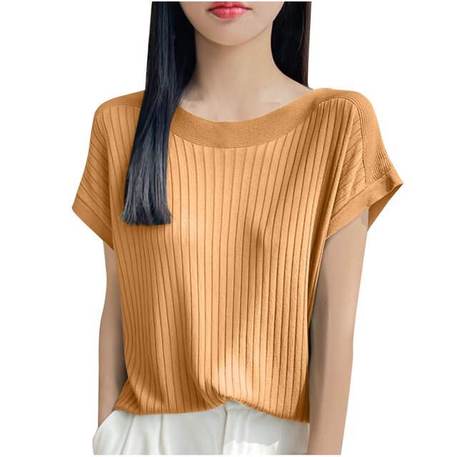Timegard Hauts pour Femmes Manches Cap Décontractées Amples Confortables Haut en Tricot Couleur Unie Col Ras du Cou T-Shirt Respirant