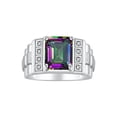 thumbnail image 1 of RYLOS Men's Rings 14K White Gold Designer Style 10X8MM Emerald Cut Shape Gemstone & Diamonds Alexandrite June Birthstone Rings For Men Size 9, 1 of 6