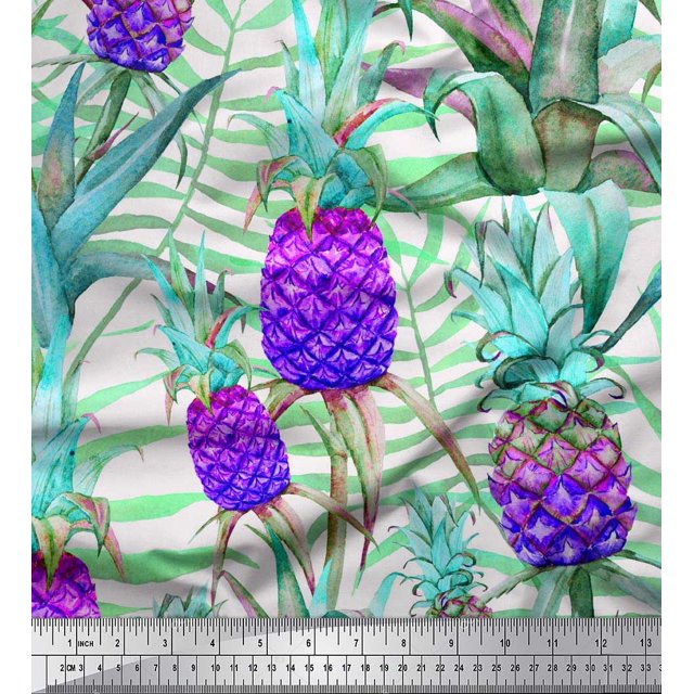 Soimoi Polyester Crepe Fabric Leaves & Pine Fruits Print Fabric by The Yard 42 Inch Wide