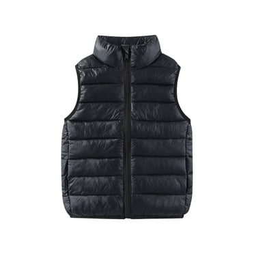 Pisexur Doudoune Sans Manches pour Garçons Filles 3-12 Ans Coton Légère Résistante à l'Eau Gilet pour Enfants Hiver Chaud Sans Manches Veste Rembourrée Col Montant Gilet Matelassé Noir