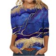 thumbnail image 2 of SMihono Hauts pour Femmes Été Chic Décontracté Mode Féminine Manches Courtes Col Rond Rétro Imprimé Ample Blouse Manches Trois-Quarts T-shirt Oversize pour Femmes, 2 of 4