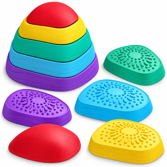Kids Balance Stepping Stones, 5-Piece Non-Slip Obstacle Course & Sensory Balance Toys for Toddlers 18M+, Indoor & Outdoor Play
