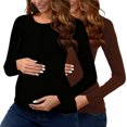 thumbnail image 2 of QATAINLAV Coffee Womens Maternity Shirts Crew Neck 2 Packs Pregnancy Tops Solid Color Casual Long Sleeve Tunic Tees Blouse, 2 of 9
