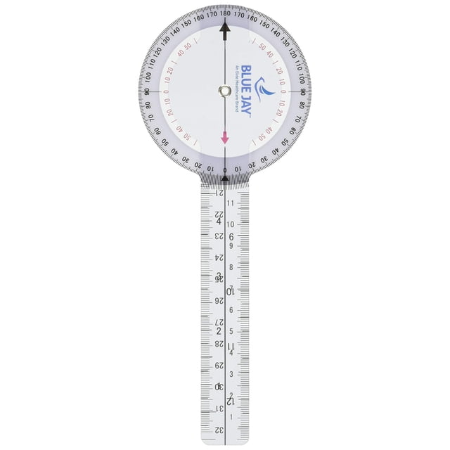 Transparent 8" (In) Plastic Goniometer 360 Degree Protractor Style- Range of Motion Testing- Physical & Occupational Therapy, Sports Medicine, Orthopedic, Chiropractic- ISOM Std- Durable & Lightweight