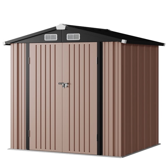 Aoxun 6 x 4 ft Outdoor Metal Storage Shed with Lock, Galvanized Metal Shed with Air Vents, 22 sq ft, Brown