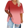 thumbnail image 2 of Ovbmpzd Red Tops for Women Trendy Plus Size Short Sleeve V-Neck Gradient Color Comfy Blouses Ladies Tops and Blouses S, 2 of 6