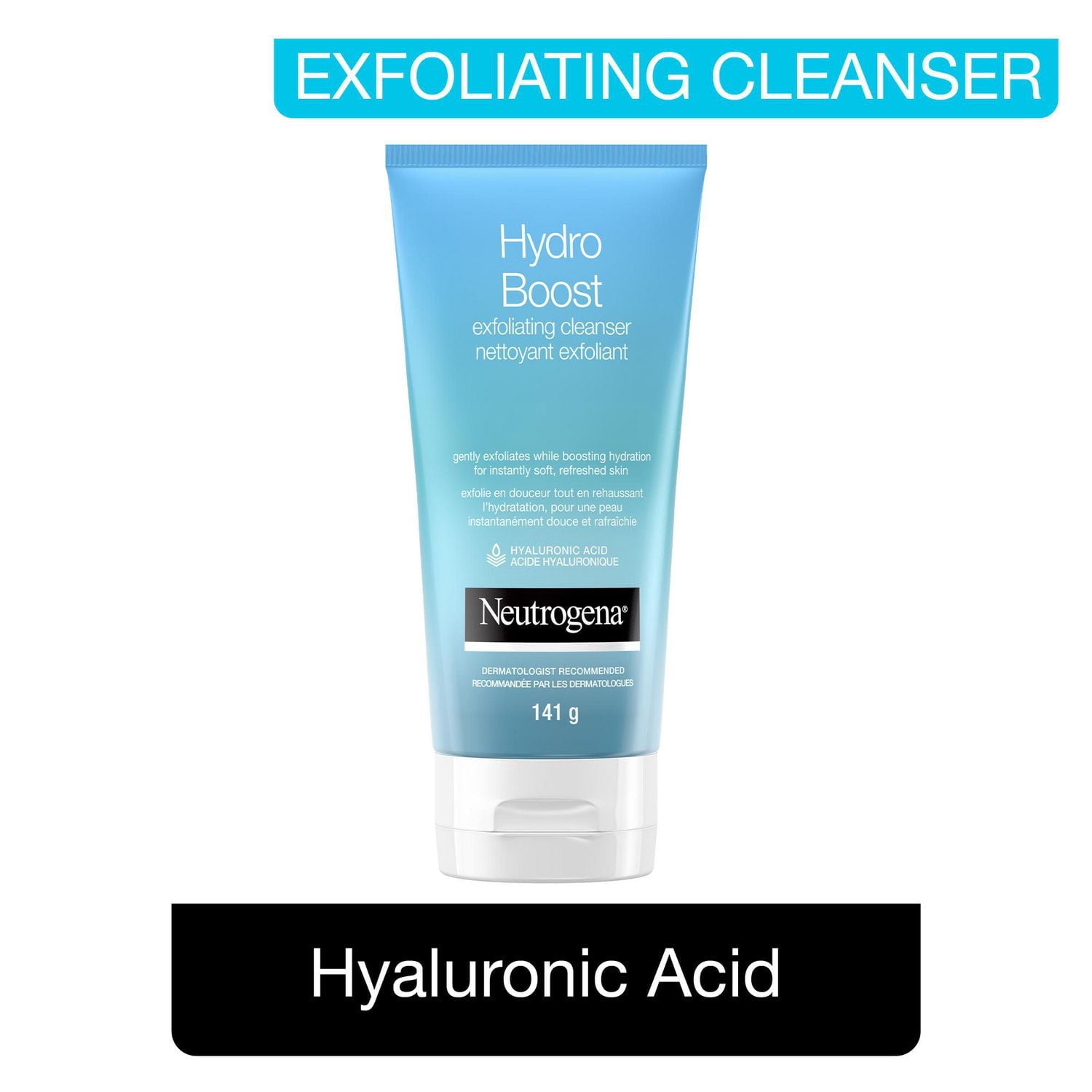 Gommage exfoliant pour le visage Neutrogena Hydro Boost – Acide hyaluronique et AHA – Gel nettoyant pour le visage – Non comédogène