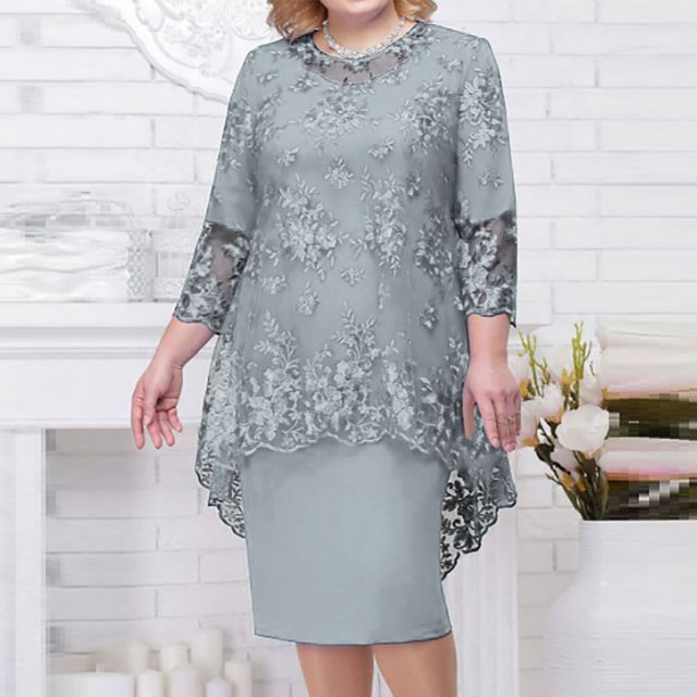 LSLJS Robe de Soirée pour Femme Grande Taille en Dentelle Brodée, Ensemble Deux Pièces, Robe Ajustée au Tempérament, Robes de Cocktail pour Femme pour Soirée