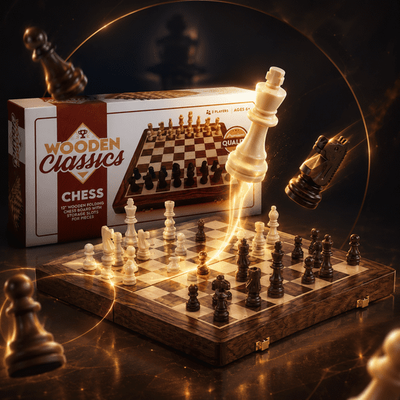 Tradeopia Jeu d'Échecs Pliable en Bois – Plateau d'Échecs Pliable en Bois de 12 Pouces