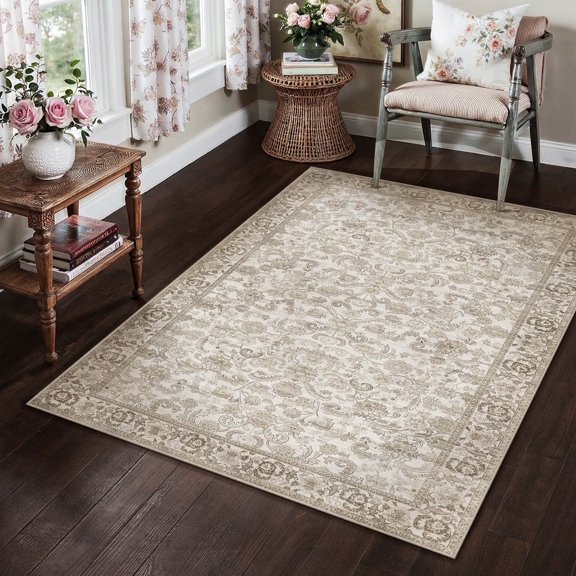 BERTHMEER Tapis de 4'x6' pour Salon Chambre Tapis de Cuisine Antidérapants Lavables Brun Oriental Vintage Dortoir Bureau Salle à Manger Tapis Usés