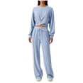 thumbnail image 1 of Timegard Womens Sweatsuit 2 Piece Long Sleeve Crop Tops and Elastic Waisted Straight Leg Pants Athletic Running Sets, 1 of 6