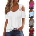thumbnail image 1 of QIPOPIQ Women's Cold Shoulder Tops Short Sleeve V Neck T Shirts Basic Summer Tees Clearance, 1 of 7