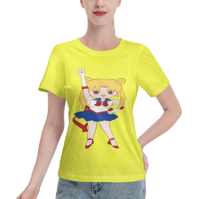 Women's Basic Short Sleeve T-Shirt Sailor Moon Q Edition Tsukiha