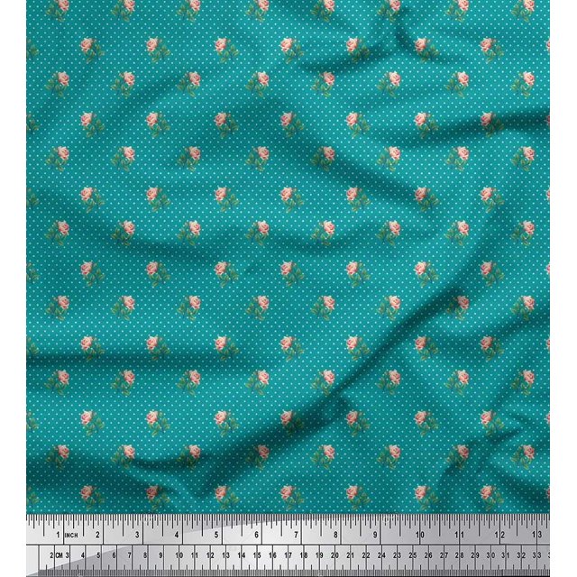 Soimoi Rayon Fabric Dot,Leaves & Rose Floral Print Sewing Fabric Yard 42 Inch Wide