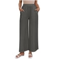thumbnail image 3 of Sentmoon Wide Leg Pants for Women Solid Color Elastic Waist Plus Size Linen Pants for Women Loose Fit Button Summer Women Trouser Pants with Pocket Beach Must Haves for Working Out and Gym, 3 of 8