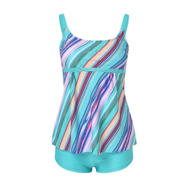 VEKDONE Two Piece Swimsuits for Women Plus Tankini Tummy Control Bathing Suit Ruffles Tankini Top with Bikini Bottoms Light Blue,M