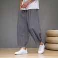 thumbnail image 2 of Enjoytime Men Pants Solid Color Elastic Waist Drawstring 7/8Th Trousers Lightweight Work Casual Pants with Pockets Dark Gray XS, 2 of 4