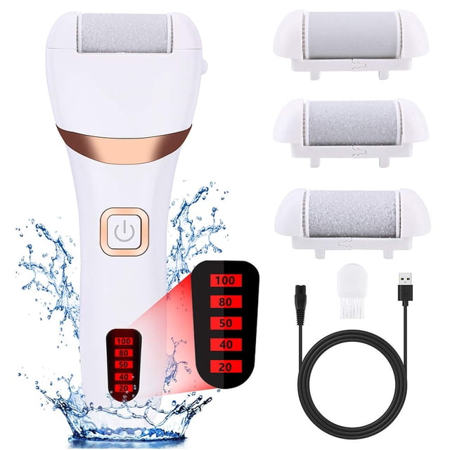 Kit Électrique pour Enlever les Callus du Pied par Biinggo, Appareil Portatif Étanche avec Affichage de Puissance à DEL et Vitesses Réglables de 1700x/min et 2000x/min. Comprend Trois Têtes de Meulage au Sable quartz pour exfoliation Grossière, Moyenne et fine, un Câble de Chargement USB et une Brosse de Nettoyage. Idéal pour le Soin des Pieds et l'Élimination des Callus, Convient à une Utilisation Humide et Sèche.