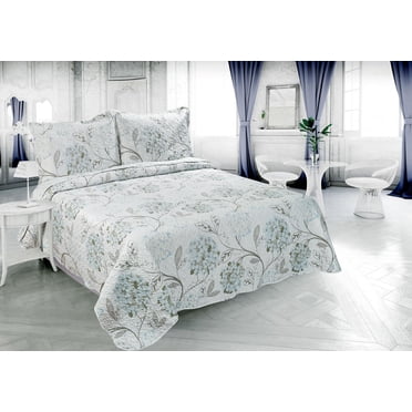 Marina Decoration Couvre-lit Pinsonic imprimé en relief ultra doux avec taies d'oreiller, motif floral d'hortensia bleu