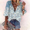 thumbnail image 2 of Pompotops Mode Femme Ample Col en V Manches 3/4 Imprimé devant Bouton Cardigan Chemise Hauts T-shirt Liquidation, 2 of 6