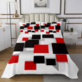 thumbnail image 1 of Erosebridal Red Black Checkered Bedspread Sets Twin Size, Modern Abstract Grid Bed Quilt 2-Piece, 1 of 5