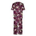 thumbnail image 4 of Mikilon Pyjama Décontracté pour Femmes, Ensemble de Sommeil, Imprimé Vintage, Manches Courtes, Pantalon Capri, 2 Pcs, Col Rond, Tenue de Détente Décontractée avec Poches, Ensemble 2 Pcs, Bourgogne, TG, 4 of 8